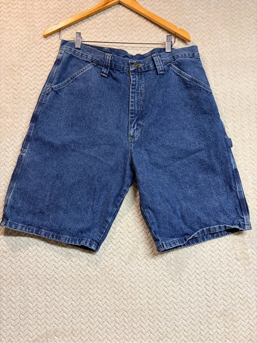 Vintage Mens 34 Wrangler Originals Denim Carpenter Shorts Utility Y2K Jorts